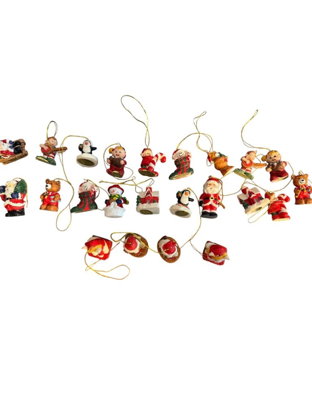 Set 23 Vintage Mini Resin Christmas Ornaments Strings Estate 1" - 1.5"